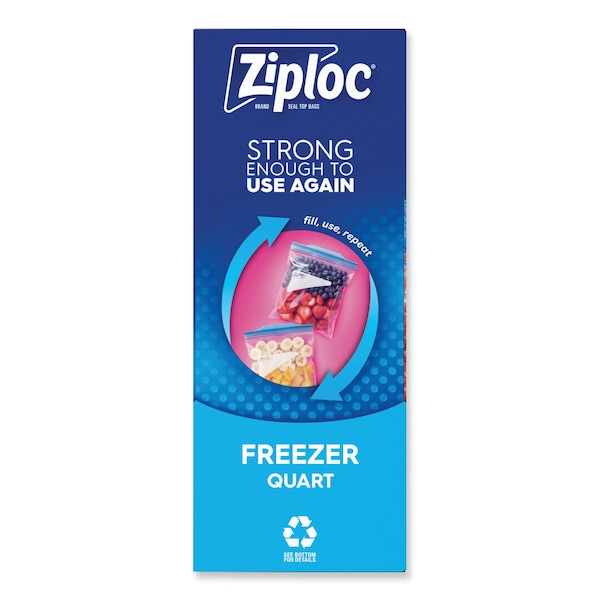 Ziploc Double Zipper Freezer Bags, 1 qt, 2.7 mil, 6.97" x 7.7", Clear, PK9 PK 314444 - main